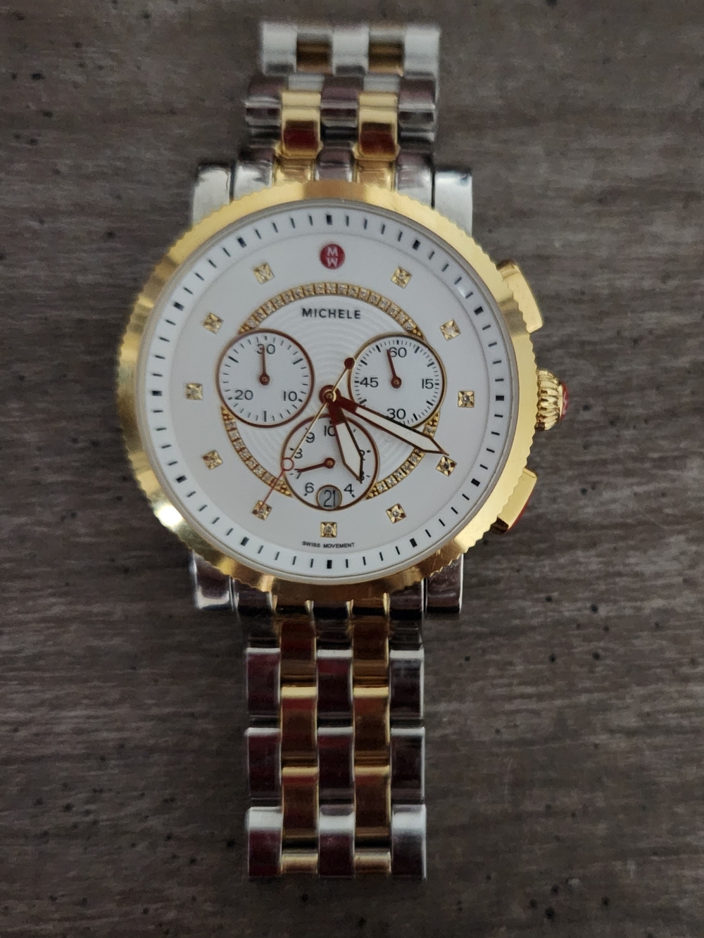 Michele Two-Tone Gold & Silver Chronograph  Watch